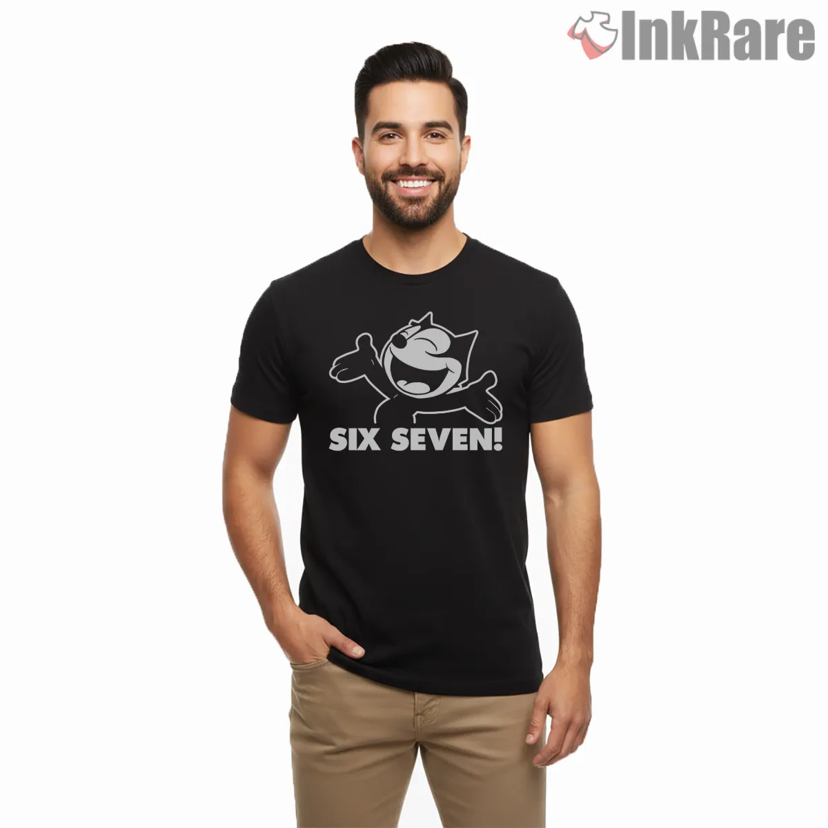 Felix The Cat Six Seven Meme Shirt on black short sleeve shirt for men graphic tee
