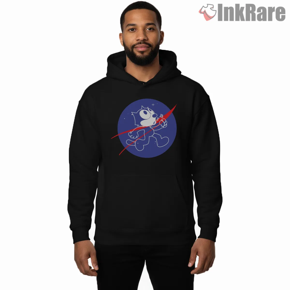 Felix The Cat Space Patch Parody Shirt on black hoodie for men graphic tee