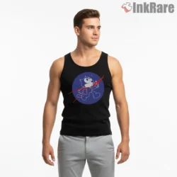 Felix The Cat Space Patch Parody Shirt on black tank top for men graphic tee