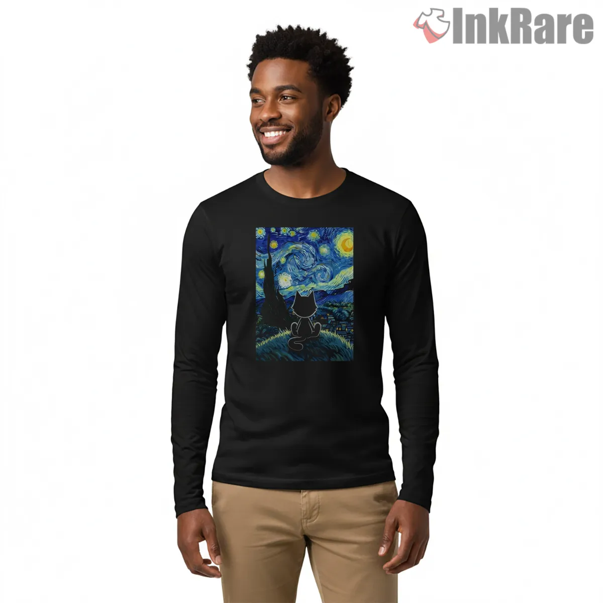 Felix The Cat Starry Night View Shirt on black long sleeve shirt for men graphic tee