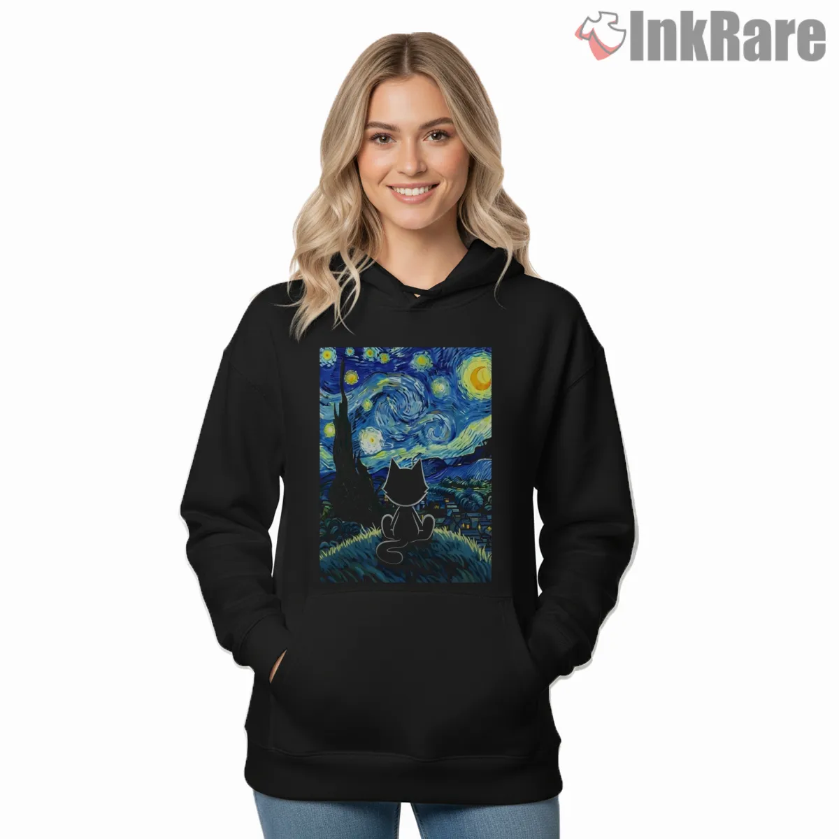 Felix The Cat Starry Night View Hoodie Black Felix The Cat Starry Night View Shirt on black hoodie for women graphic tee