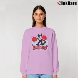 Women’s Felix The Cat Swinger Vintage Cartoon Graphic Relaxed Sweatshirt in light pink | Soft, Laid-Back Vibe