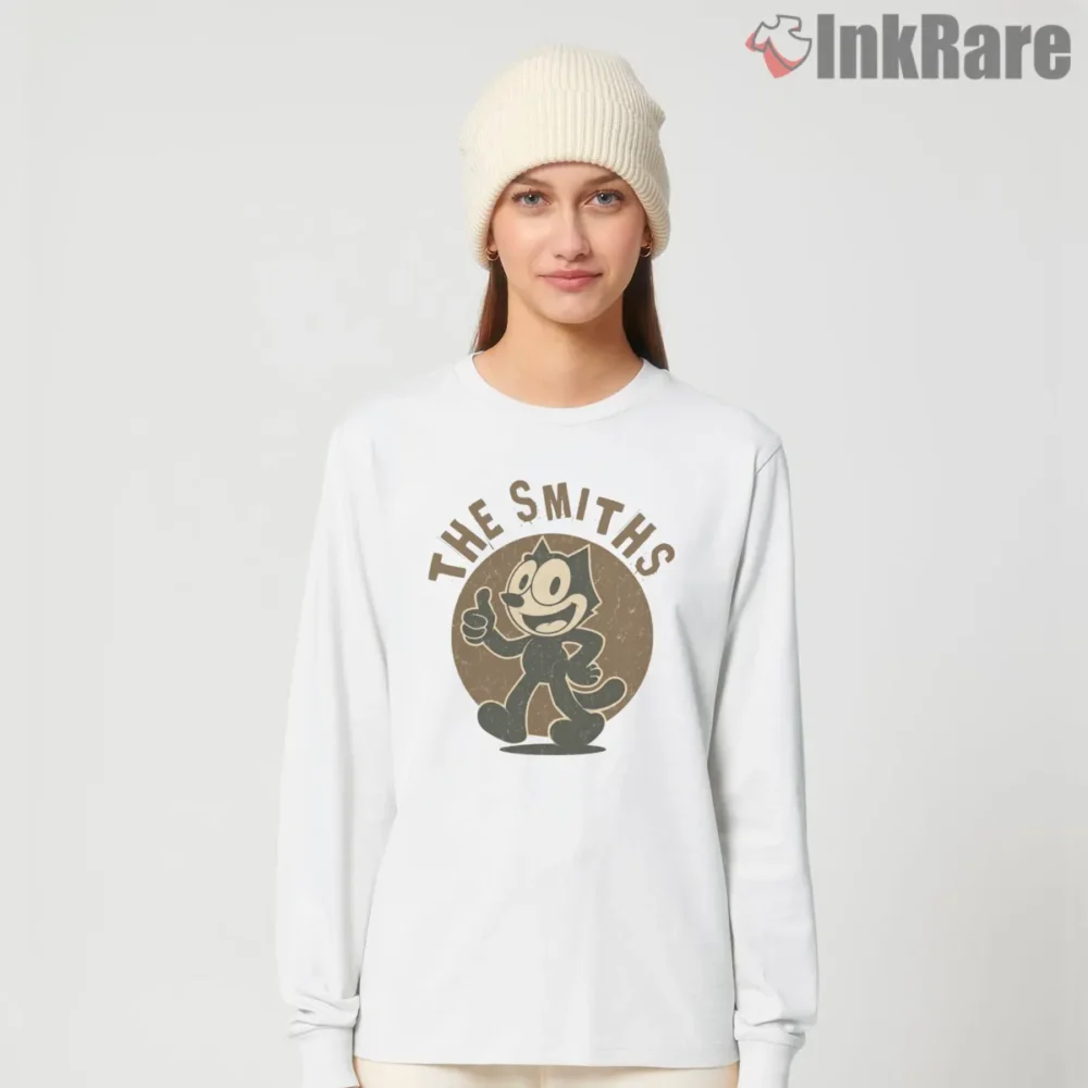 Felix The Cat The Smiths Inspired Record Label Shirt on white long sleeve shirt for women graphic tee