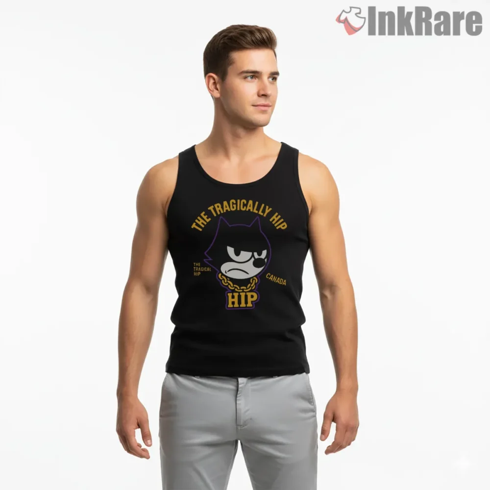Felix The Cat Tragically Hip Meme Shirt on black tank top for men graphic tee