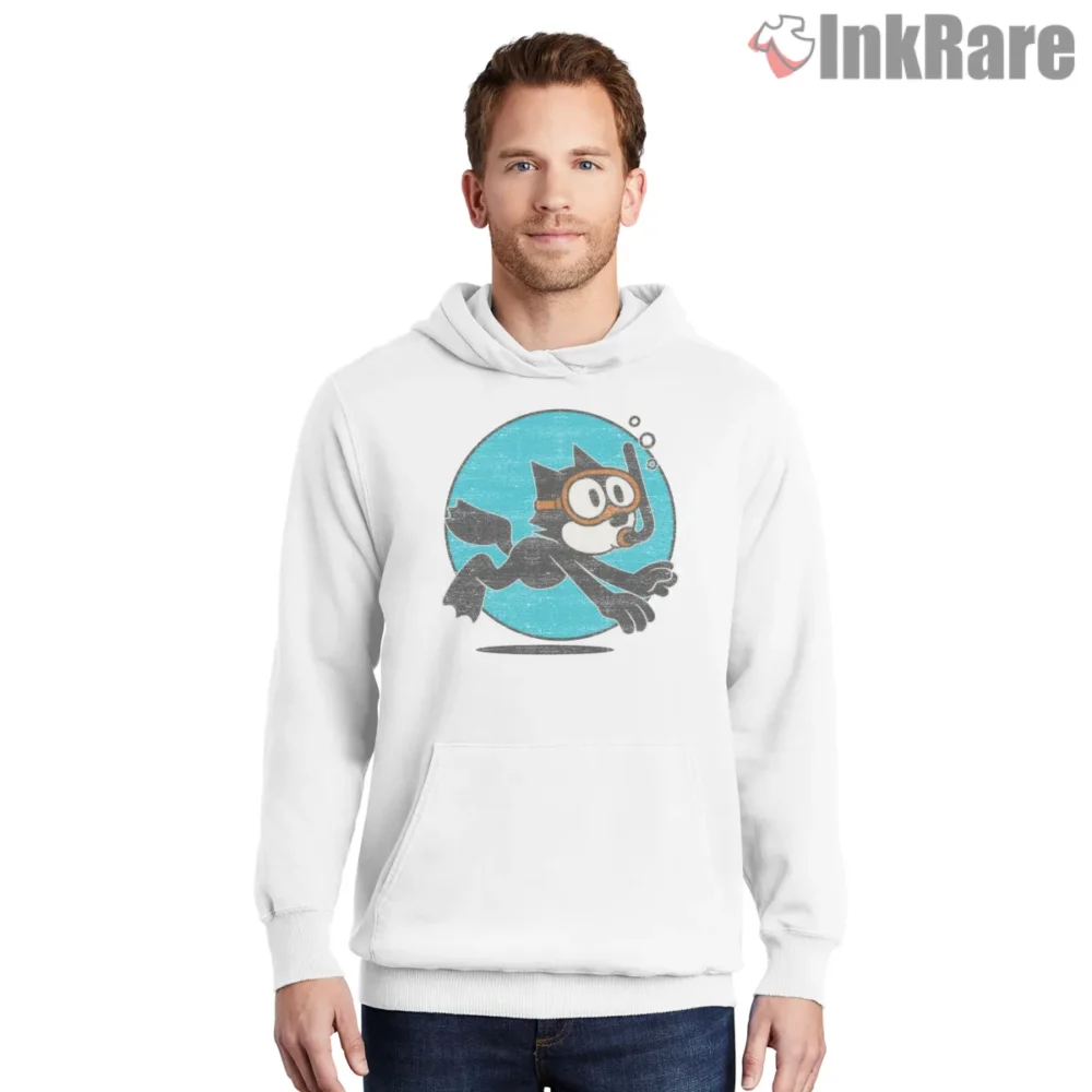 Felix The Cat Underwater Diving Adventure Shirt on white hoodie for men graphic tee