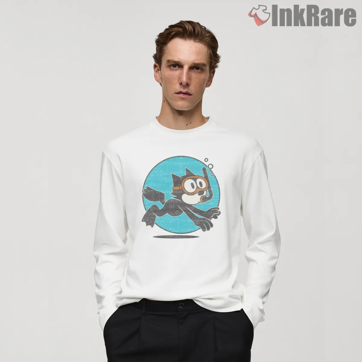 Felix The Cat Underwater Diving Adventure Shirt on white long sleeve shirt for men graphic tee