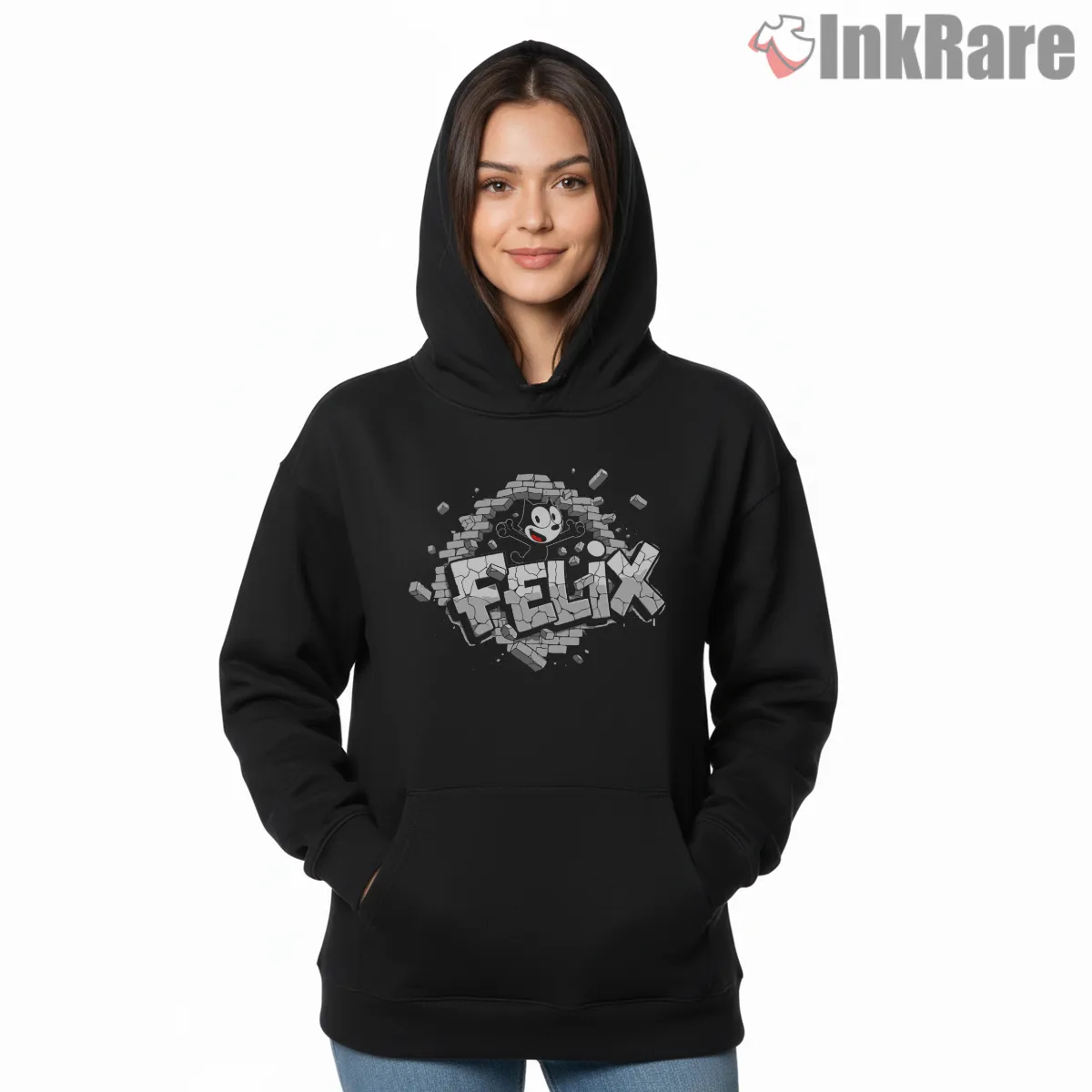 Felix The Cat Urban Graffiti Wall Shirt on black hoodie for women graphic tee