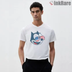 Felix The Cat Usa Flag Shades Shirt on white v-neck shirt for men graphic tee