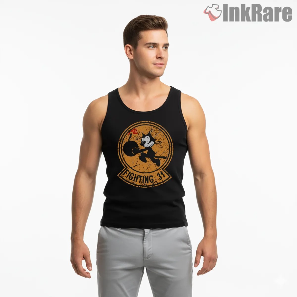 Felix The Cat Vfa31 Strike Fighter Squadron Tank Top Black Felix The Cat Vfa31 Strike Fighter Squadron Shirt on black tank top for men graphic tee