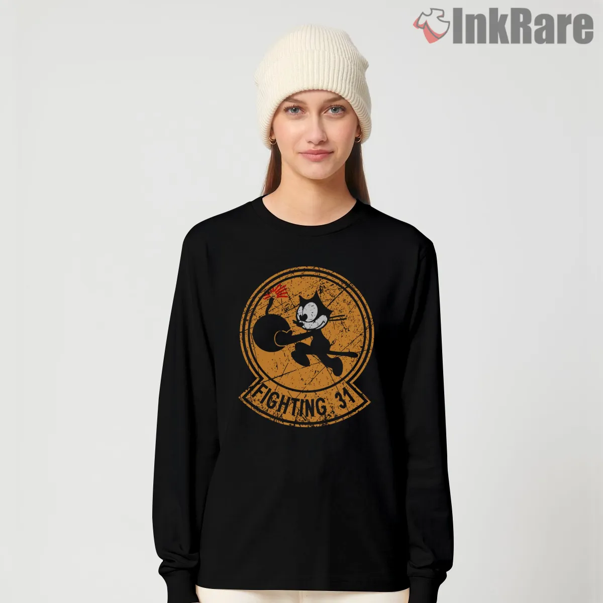 Felix The Cat Vfa31 Strike Fighter Squadron Long Sleeve Black Felix The Cat Vfa31 Strike Fighter Squadron Shirt on black long sleeve shirt for women graphic tee