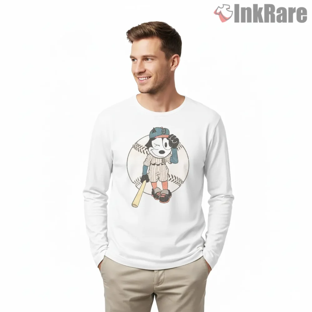 Felix The Cat Vintage Baseball Player Shirt on white long sleeve shirt for men graphic tee