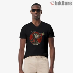 Felix The Cat Vintage Bottle Drinking Shirt on black v-neck shirt for men graphic tee