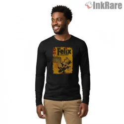 Felix The Cat Vintage Hammer Cartoon Shirt on black long sleeve shirt for men graphic tee