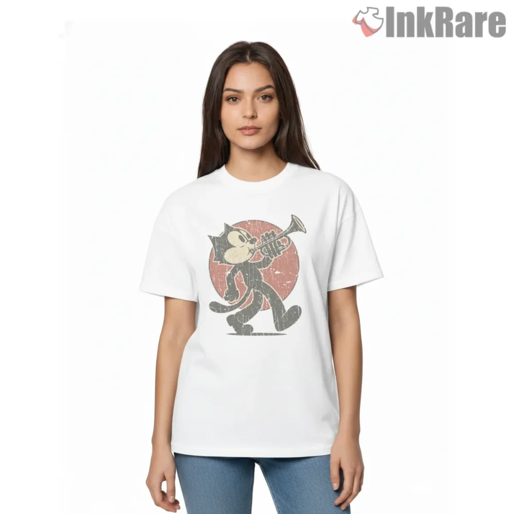 Felix The Cat Vintage Jazz Trumpet Shirt on white short sleeve shirt for women graphic tee