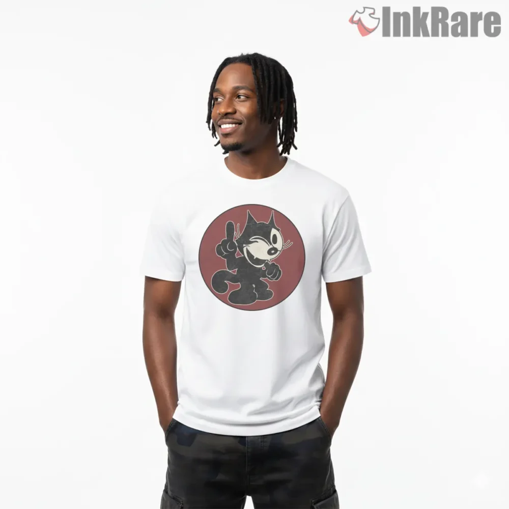 Felix The Cat Vintage Maroon Circle Pose Shirt on white short sleeve shirt for men graphic tee