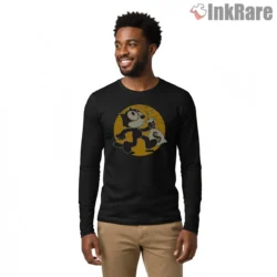 Felix The Cat Vintage Money Bag Run Shirt on black long sleeve shirt for men graphic tee
