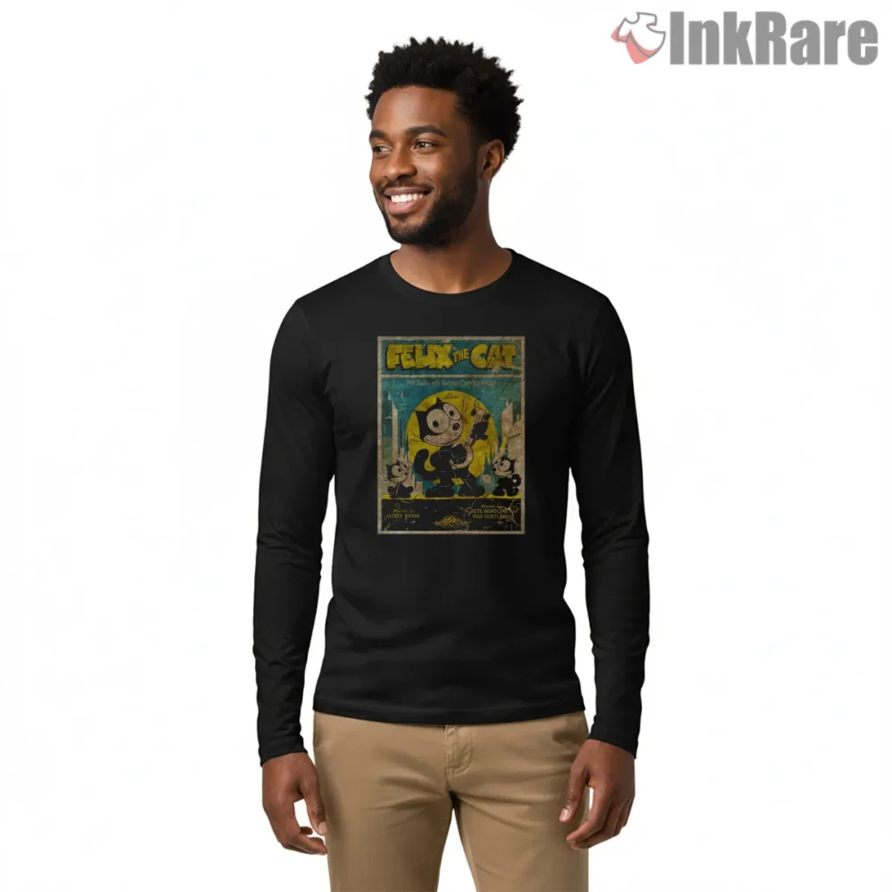 Felix The Cat Vintage Movie Poster Shirt on black long sleeve shirt for men graphic tee