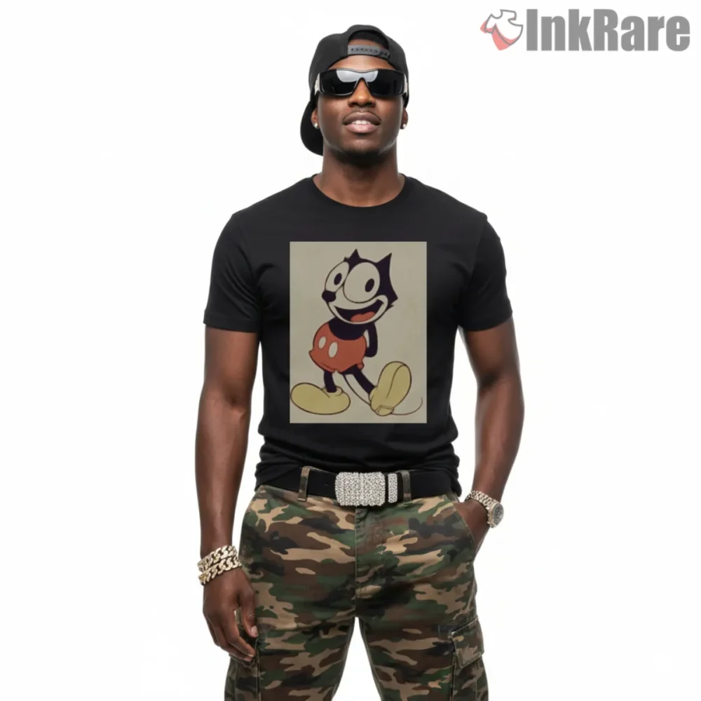 Felix The Cat Vintage Red Shorts Cartoon Shirt on black short sleeve shirt for men graphic tee