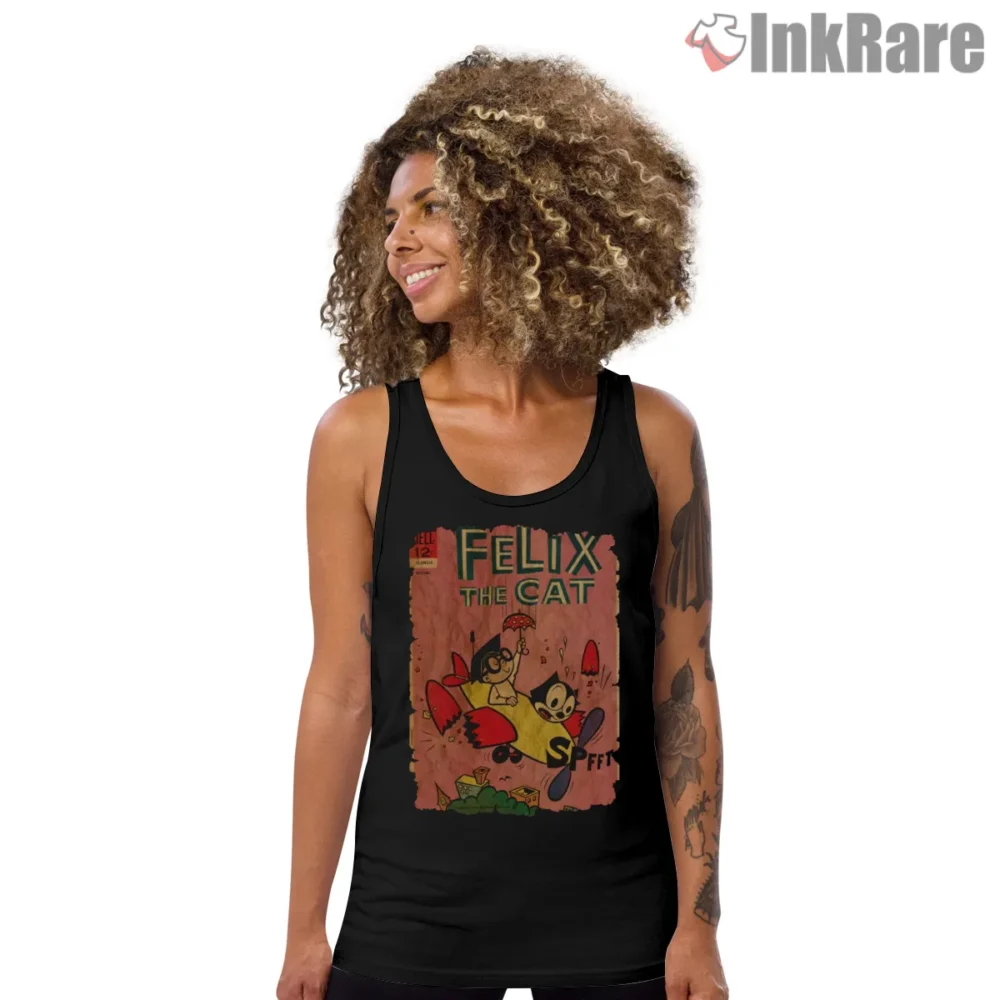 Felix The Cat Vintage Rocket Comic Shirt on black tank top for women graphic tee