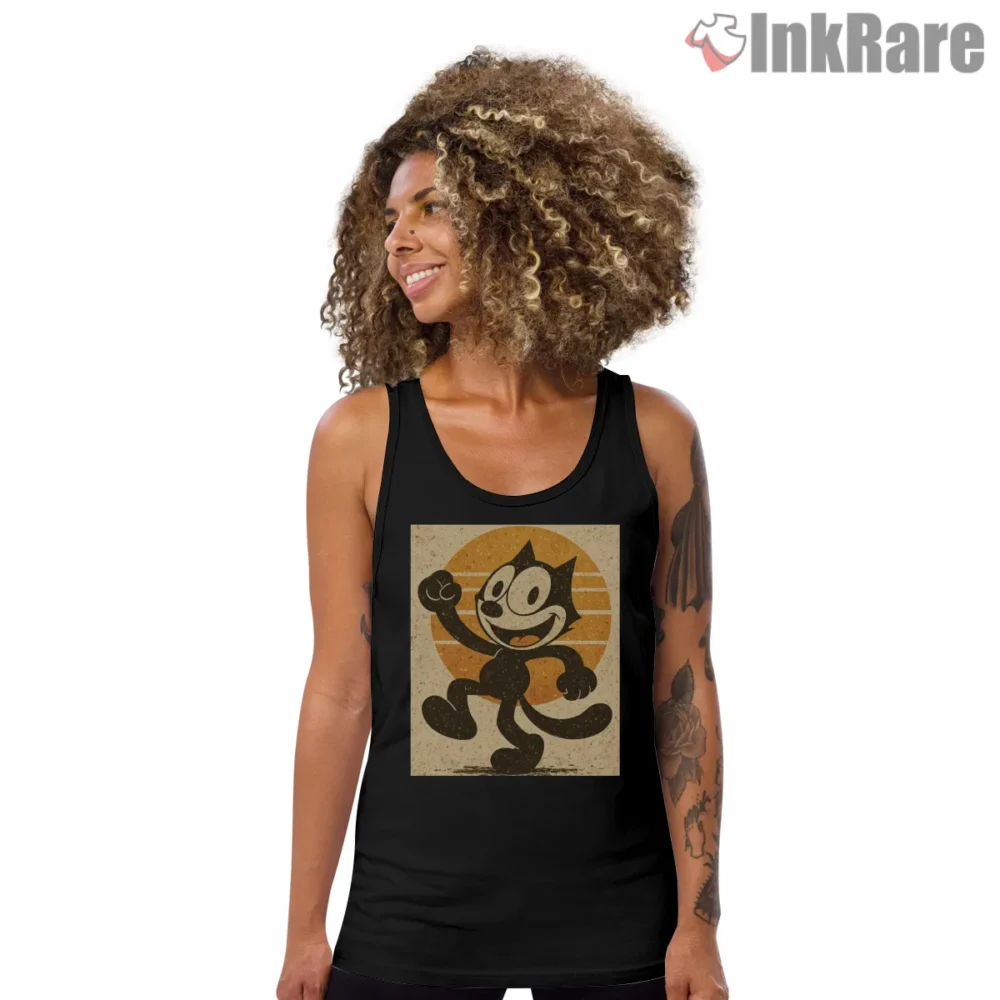 Felix The Cat Vintage Sunset Dance Shirt on black tank top for women graphic tee