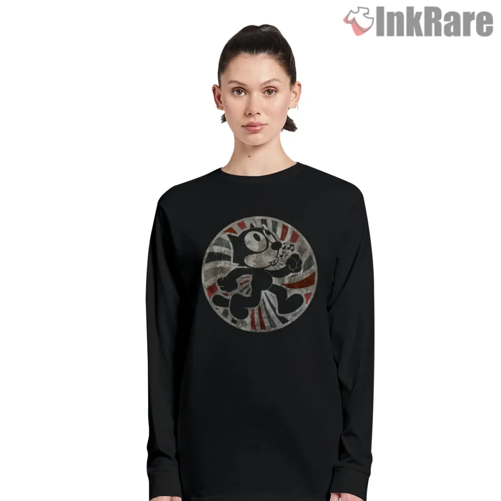 Felix The Cat Vintage Union Burst Shirt on black long sleeve shirt for women graphic tee