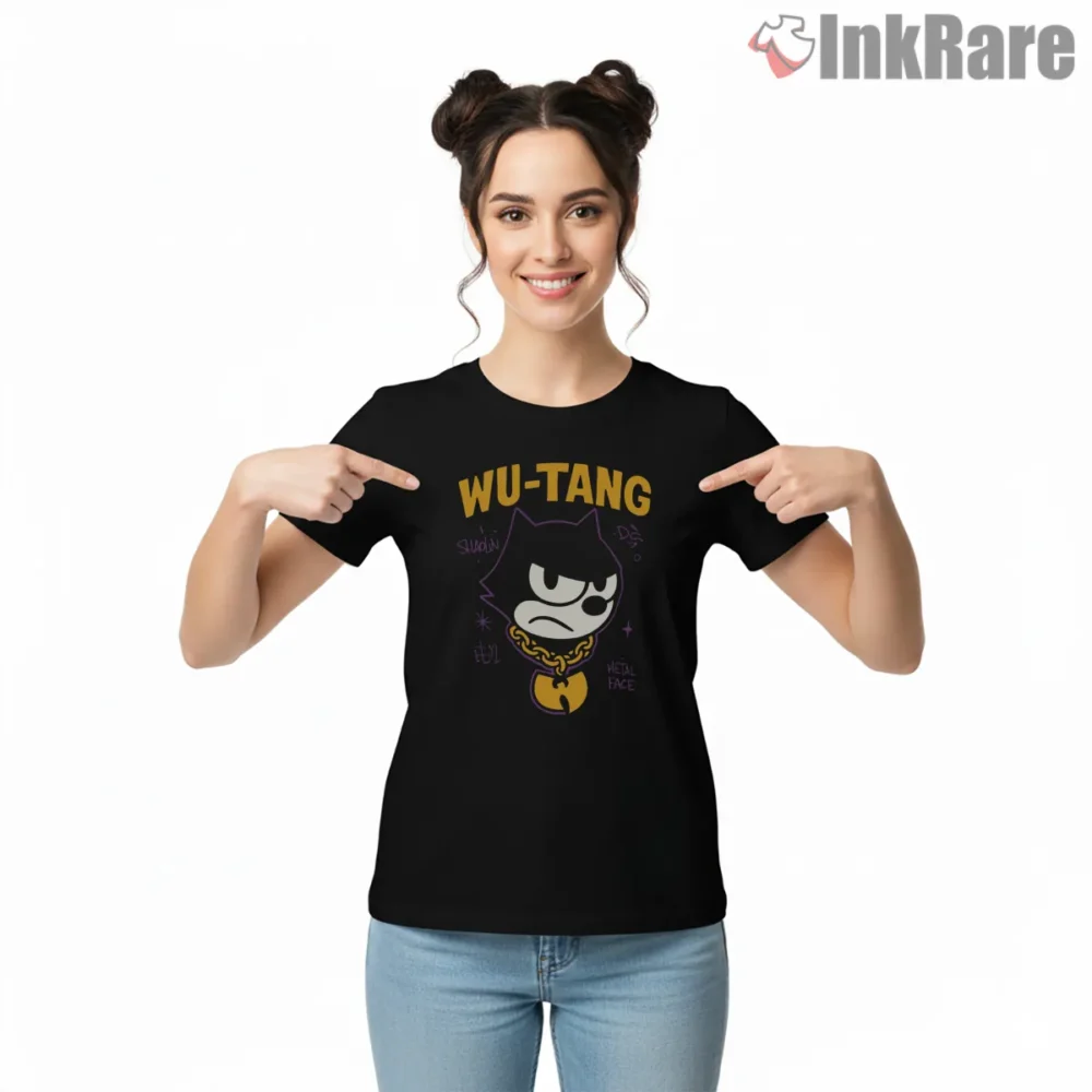 Felix The Cat Wu Style Hip Hop Meme Shirt on black short sleeve shirt for women graphic tee
