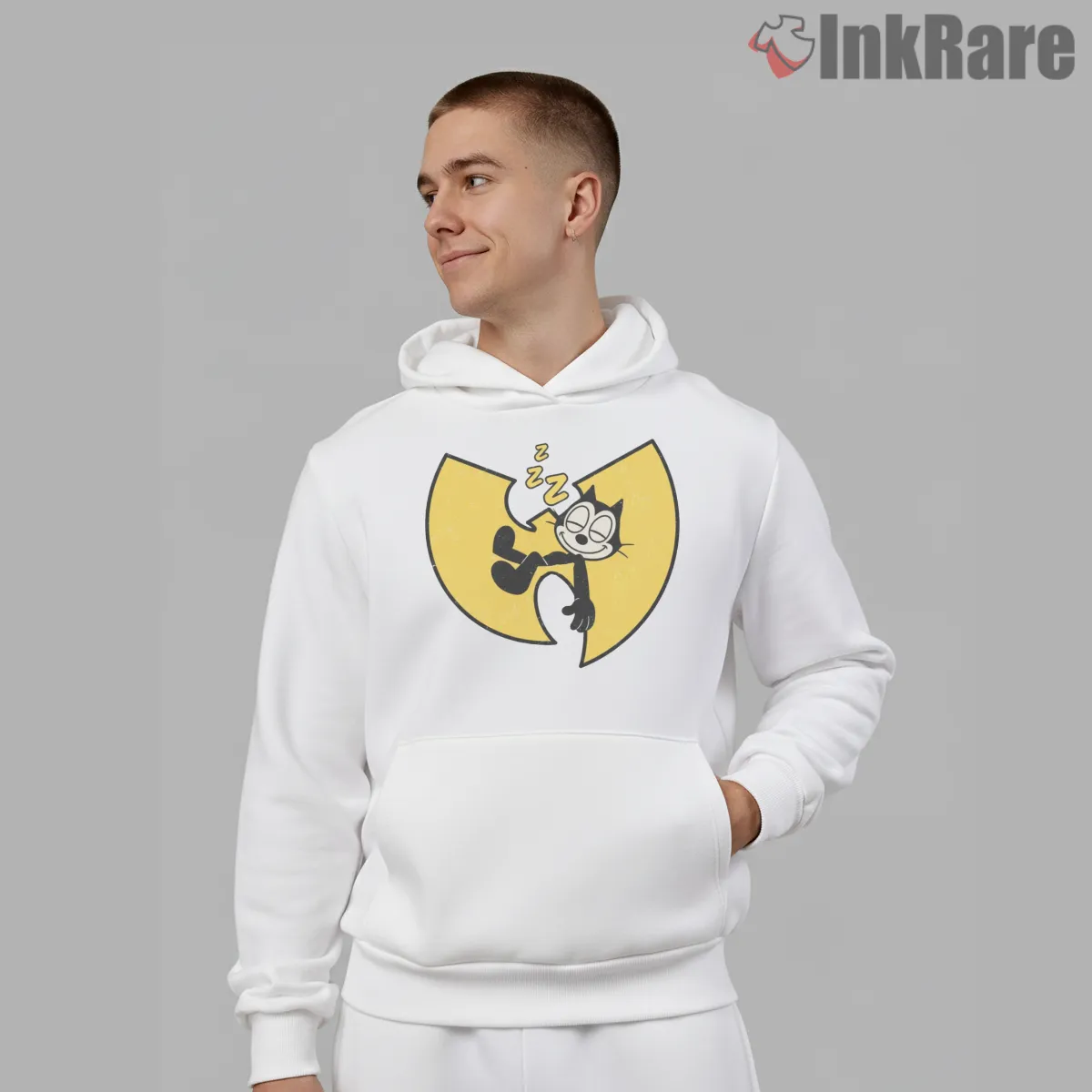 Felix The Cat Wu Style Logo Nap Shirt on white hoodie for men graphic tee