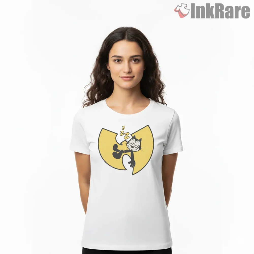 Felix The Cat Wu Style Logo Nap Shirt on white short sleeve shirt for women graphic tee