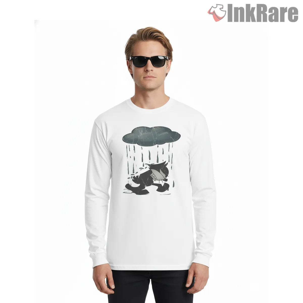 Felix Under The Storm Cloud Mood Shirt on white long sleeve shirt for men graphic tee