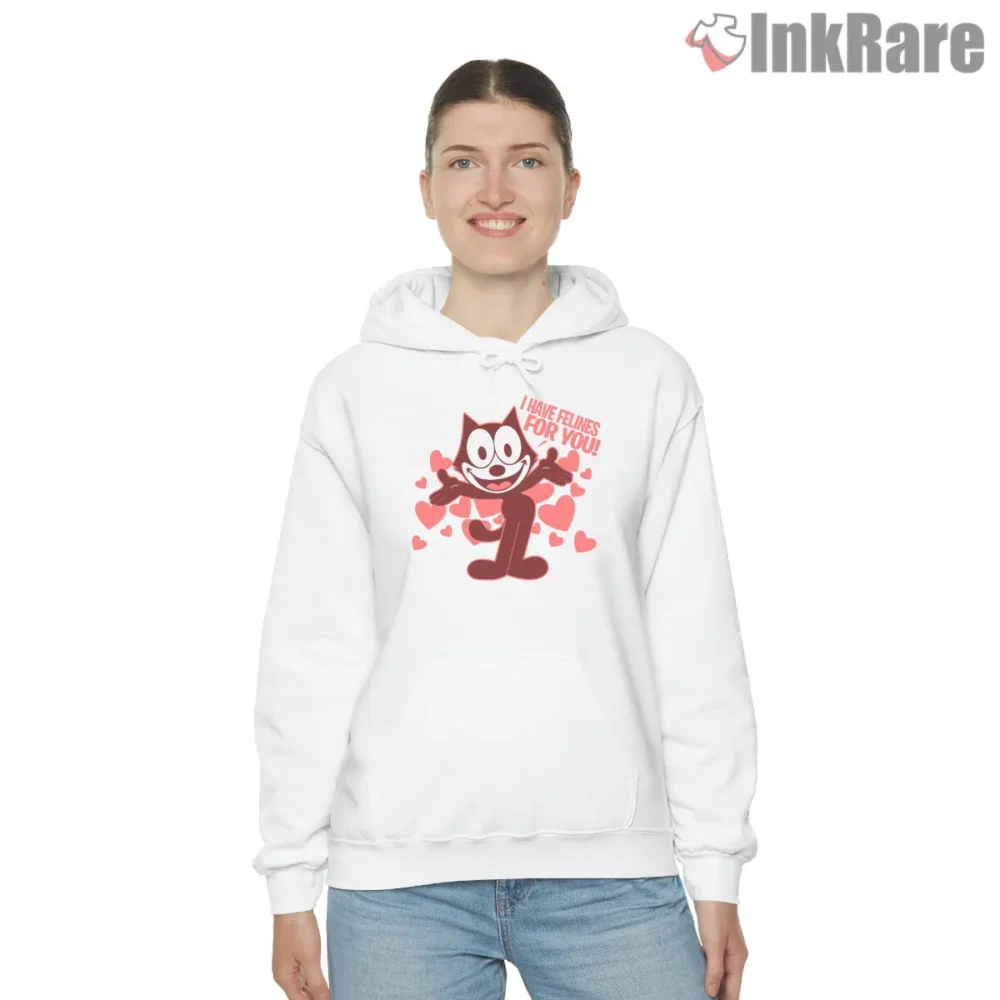Felix Valentines Day Feline Crush Design Shirt on white hoodie for women graphic tee
