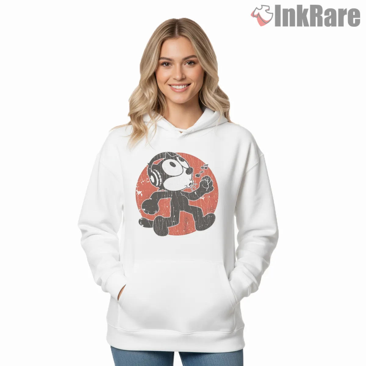 Felix Vintage Headphones Groove Hoodie White Felix Vintage Headphones Groove Shirt on white hoodie for women graphic tee