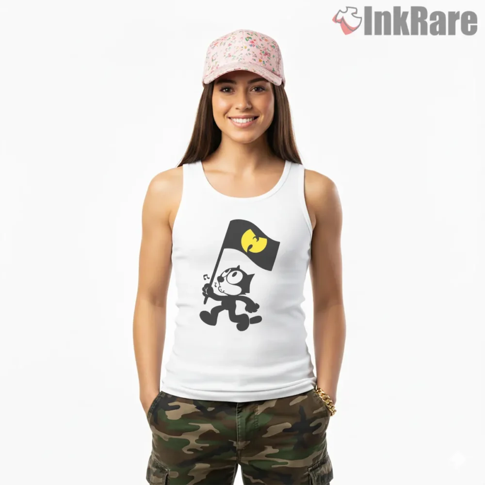 Felix With Wu Flag Cartoon March Shirt on white tank top for women graphic tee