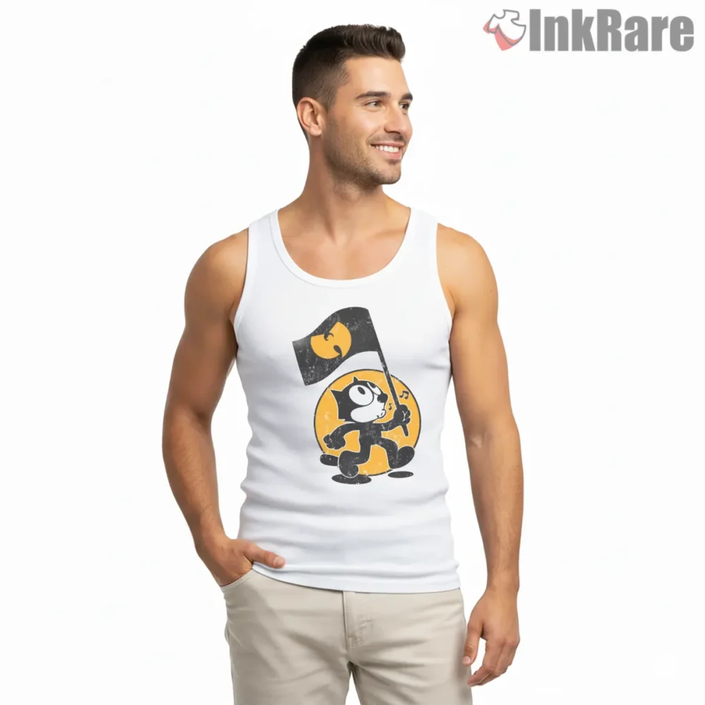 Felix X Wutang Vintage Flag March Shirt on white tank top for men graphic tee