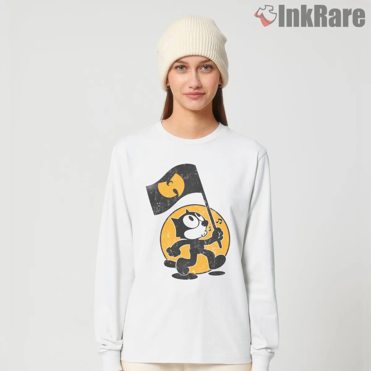 Felix X Wutang Vintage Flag March Long Sleeve White Felix X Wutang Vintage Flag March Shirt on white long sleeve shirt for women graphic tee