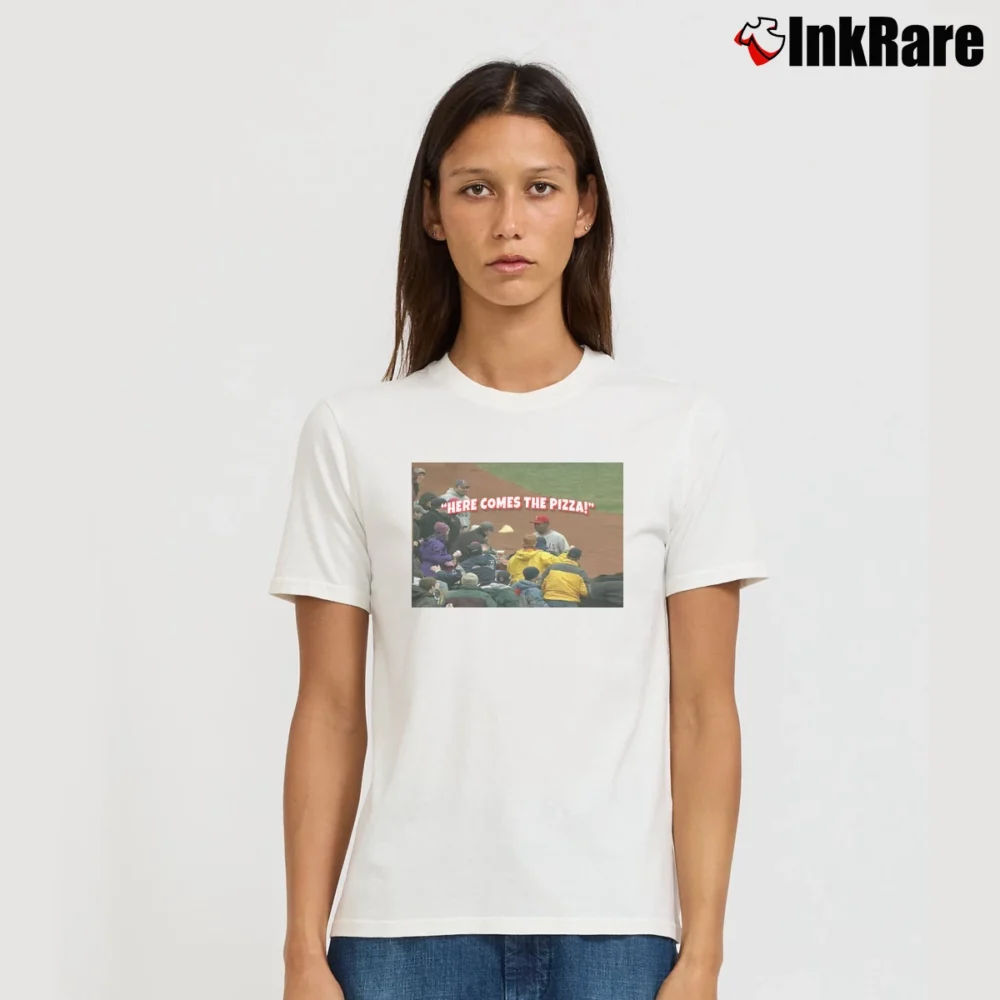 Women’s fenway park here comes the pizza for Red Sox Fans Signature T-Shirt in white | Soft, Flattering Fit