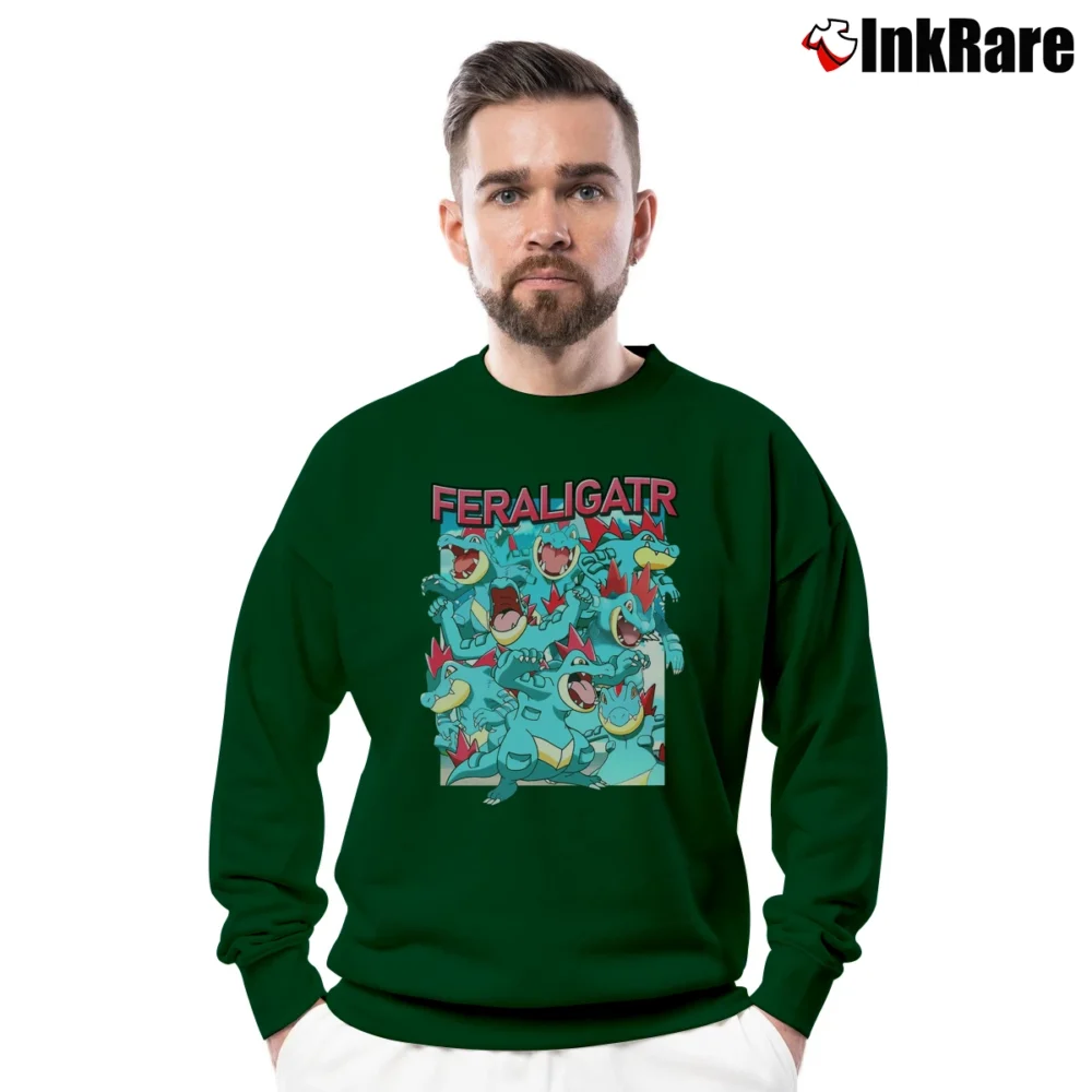 Men’s Feraligatr Pokemon Retro Limited Edition Crewneck Sweatshirt in forest green | Cozy Fabric, Clean Style