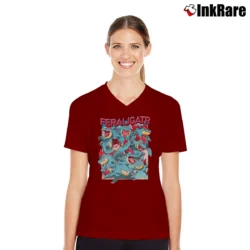 Women’s Feraligatr Pokemon Retro Limited Edition V-Neck Tee in maroon | Chic Neckline, Soft Texture