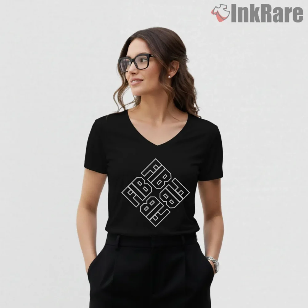 Fib Minimalist Agency Logo Black Gta Shirt on black v-neck shirt for women graphic tee