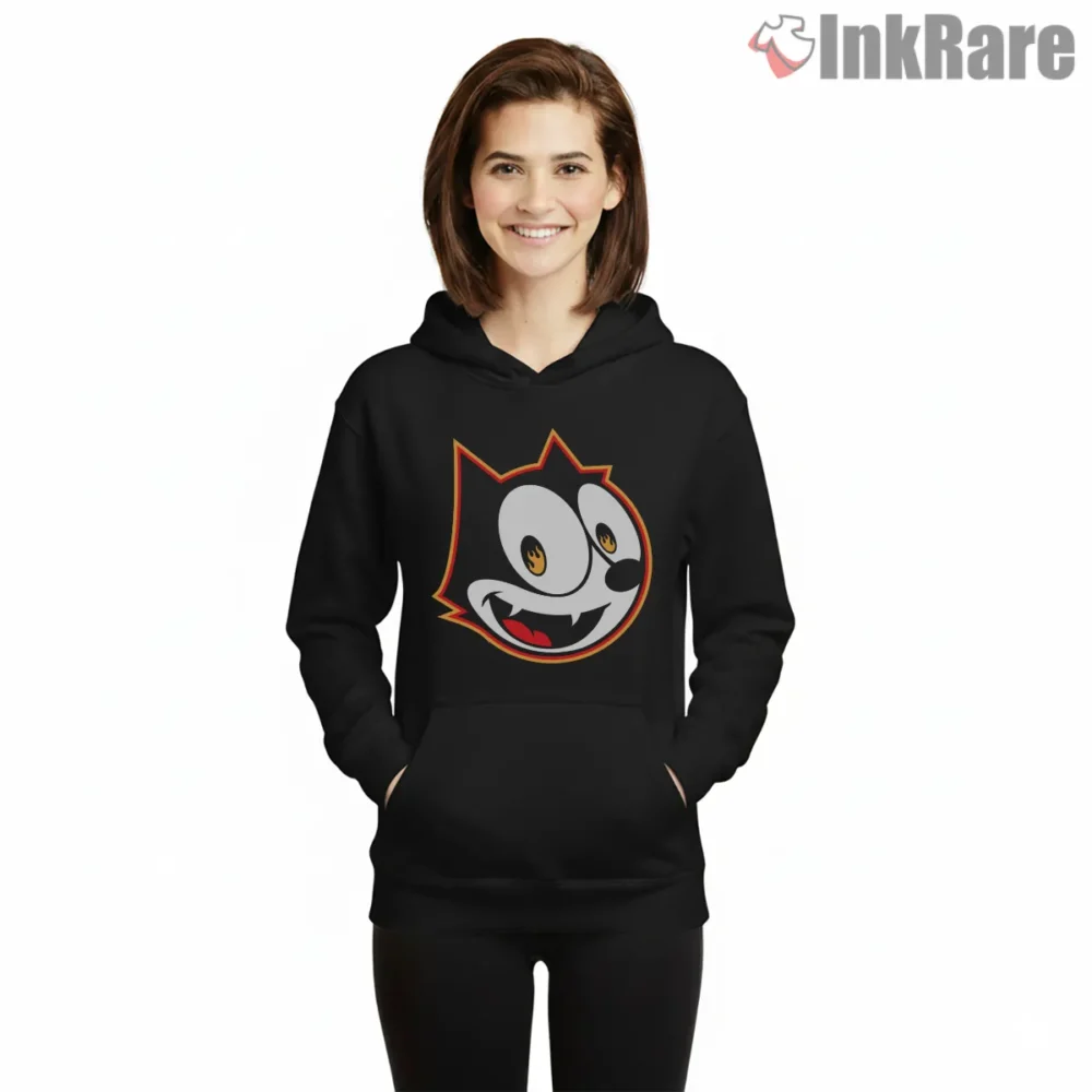 Fiery Felix The Cat Hot Head Shirt on black hoodie for women graphic tee