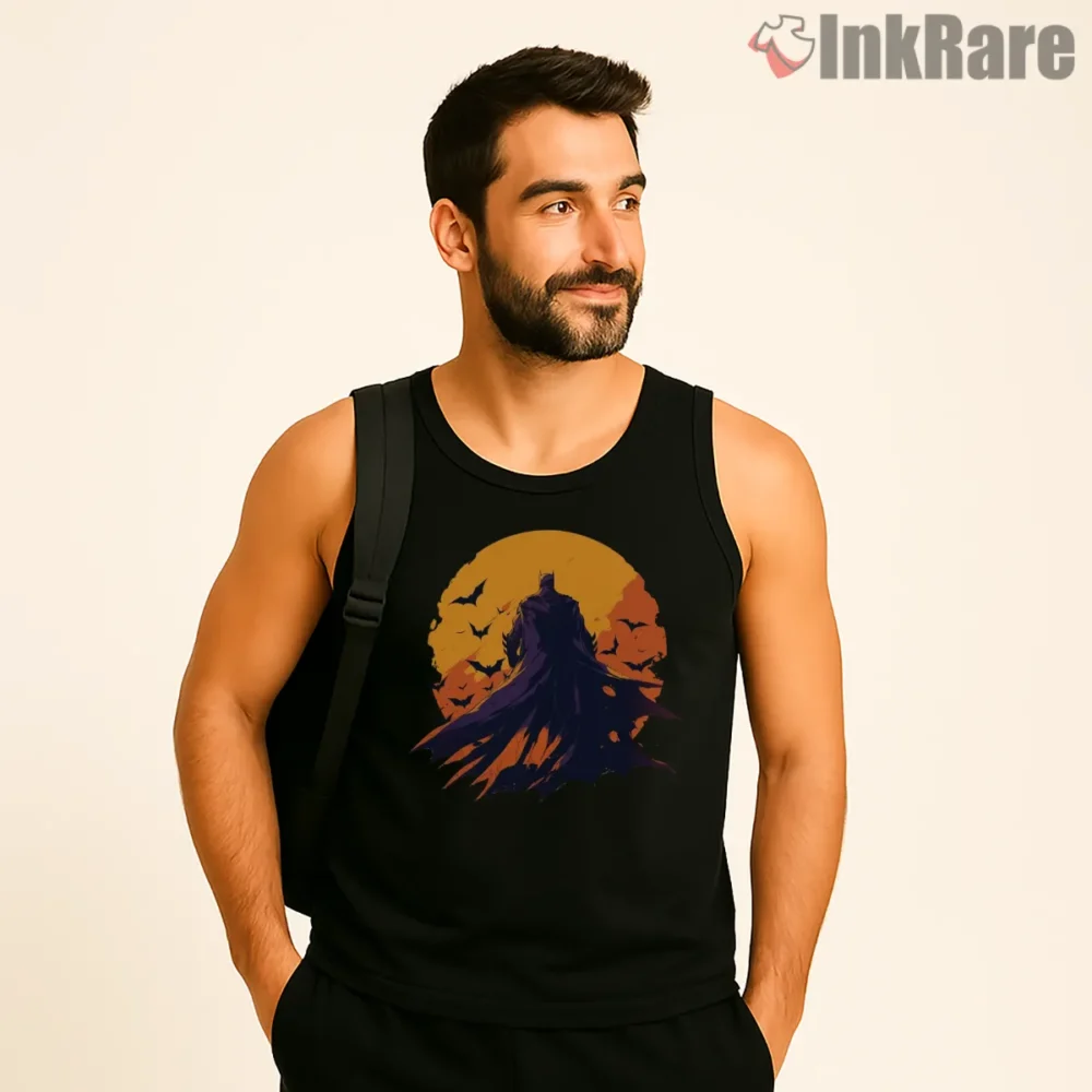 Fiery Moon Knight Batman Shirt on black tank top for men graphic tee