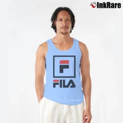 Men’s Fila Stacked Logo Tank Top in light blue | Breathable, Active-Friendly Design