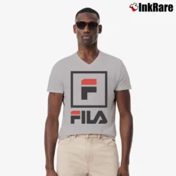 Men’s Fila Stacked Logo V-Neck Tee in sport grey | Sharp, Breathable, Everyday Staple