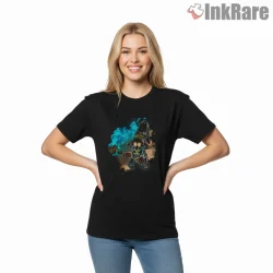 Final Fantasy Black Mage Arcane Energy Neon Glow Shirt on black short sleeve shirt for women graphic tee