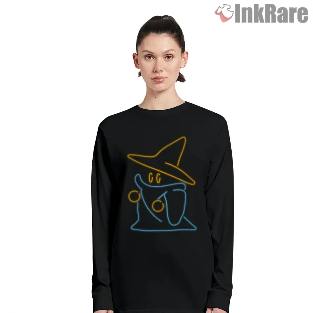 Final Fantasy Black Mage Neon Outline Minimal Shirt on black long sleeve shirt for women graphic tee