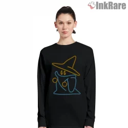 Final Fantasy Black Mage Neon Outline Minimal Shirt on black long sleeve shirt for women graphic tee