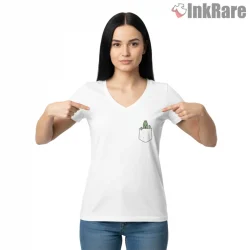 Final Fantasy Cactuar Pocket Minimal Cute Character Shirt on white v-neck shirt for women graphic tee