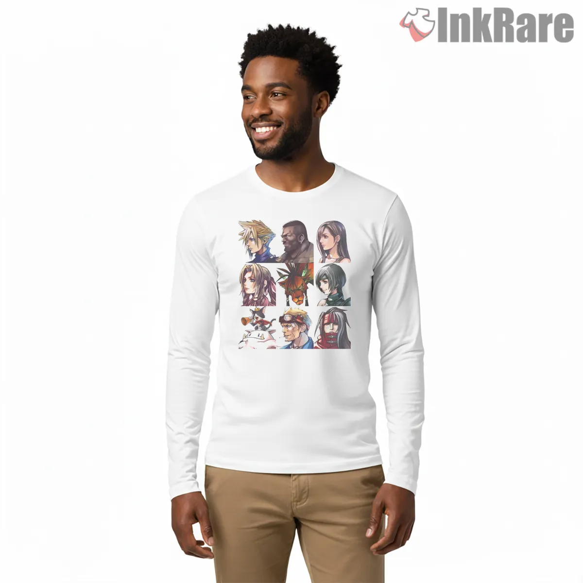Final Fantasy Character Portrait Grid Anime Collage Shirt on white long sleeve shirt for men graphic tee