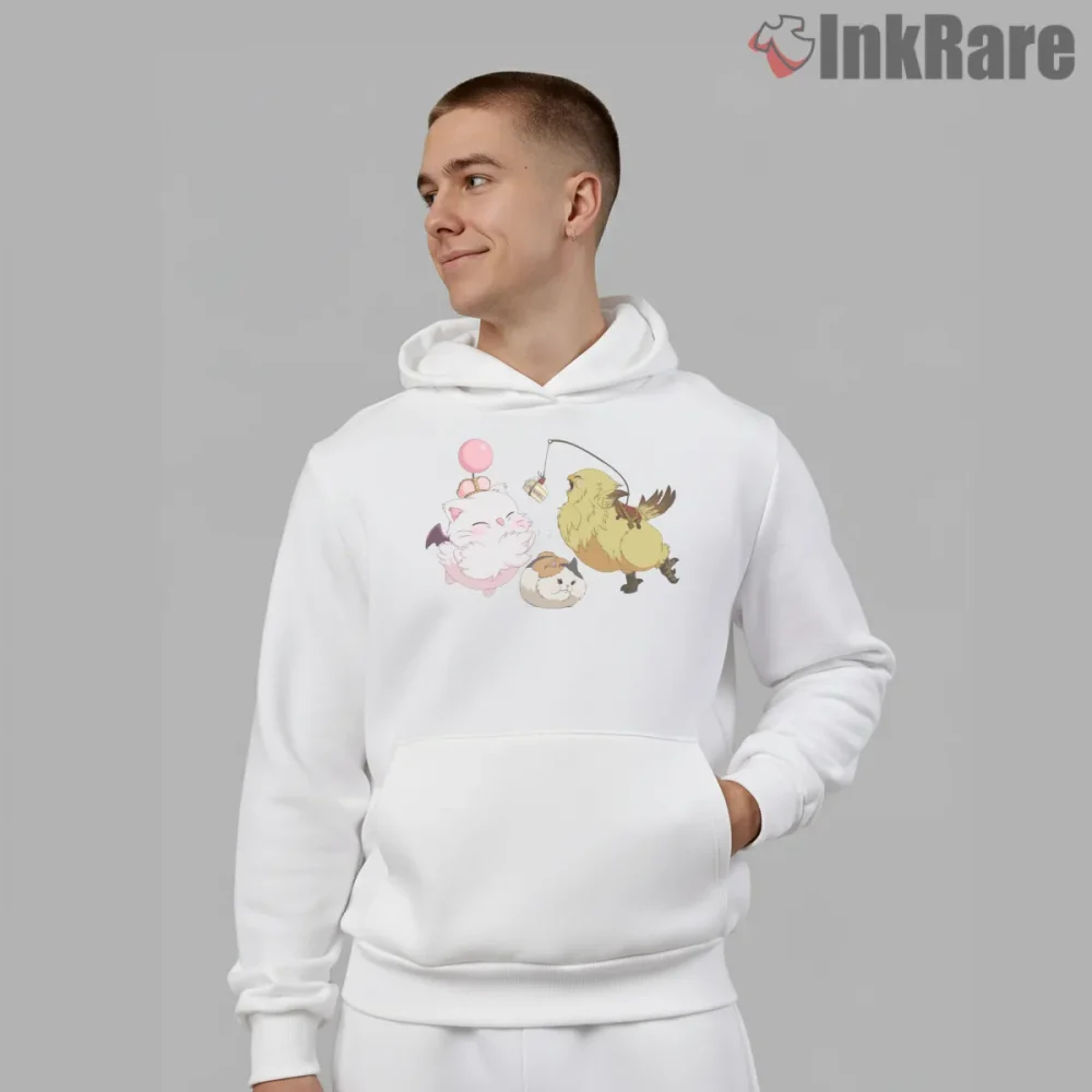 Final Fantasy Chocobo And Moogle Chonky Cute Companions Shirt on white hoodie for men graphic tee