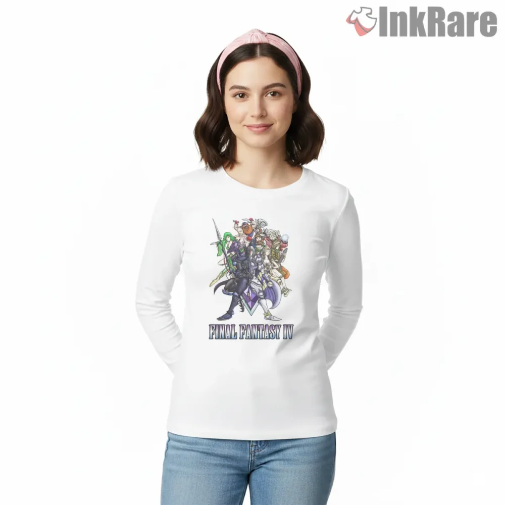 Final Fantasy Iv Heroes Group Classic Character Lineup Shirt on white long sleeve shirt for women graphic tee