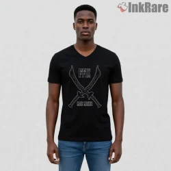 Final Fantasy Ix Mage Masher Twin Blade Crest Shirt on black v-neck shirt for men graphic tee